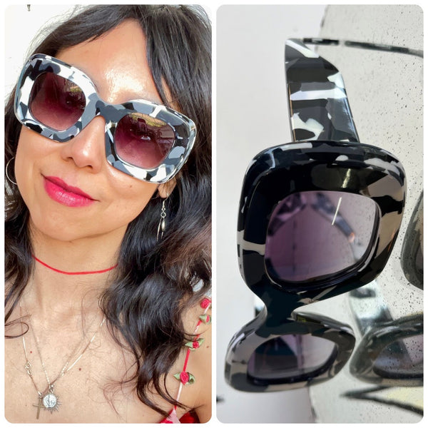 Jonathan Saunders Black White Grey Camouflage Oversized Glasses