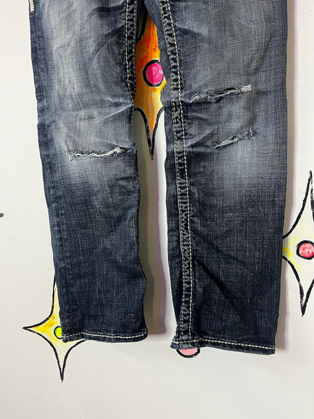 Y2K Denim Jeans – Embellished Low-Rise Flare – Indie Sleaze / Fairy Grunge – 26