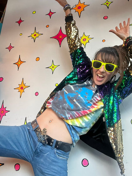 Vintage Sequin Bomber Jacket | Retro Mardi Gras Party Glam Maximalist M