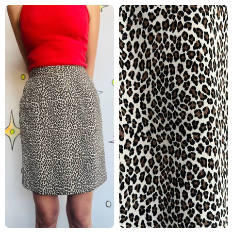 Vintage 80s 90s Leopard Print Mini Skirt 100% Silk – Grunge Glam – Size Small