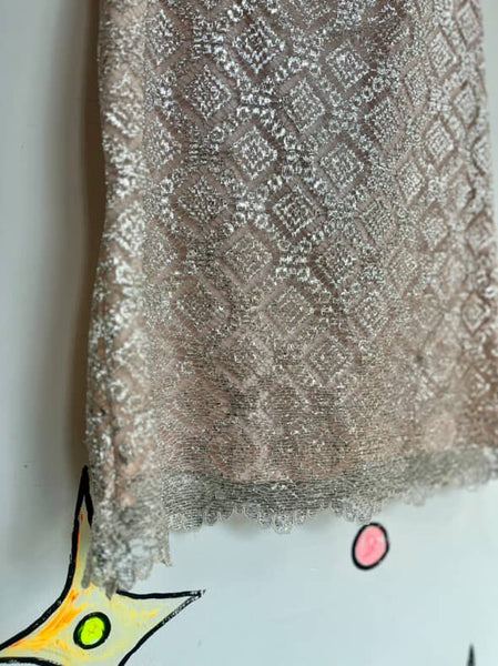 Vintage 60s 70s Light Pink & Silver Lace Mod Mini Party Dress Fairy Grunge - S