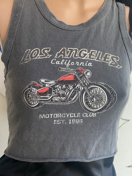 Y2K Moto Crop Top Bikercore Graphic Tee | Small | Edgy Streetwear Racer Style