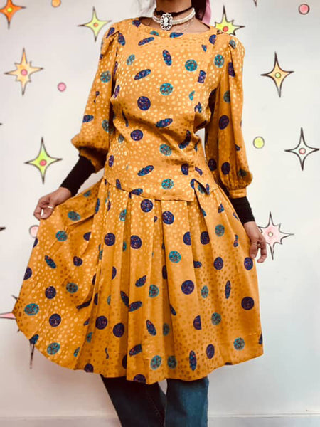 Vintage 80s Rainbow Silk Wearable Art Goddess Secretary Dress Set – Small