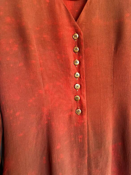 Vintage 90s Wearable Art Rusty Orange Blazer Blouse | Boho Fairy Grunge Top | M