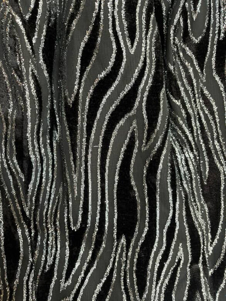 Vintage 90s Joseph Ribkoff Black Mesh Top Silver Zebra Stripe Velvet Burnout S