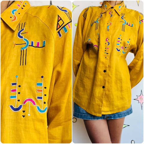 Vintage 80s 90s - Artisan Abstract Geometric Blouse by Gary Fabrikant - Size 8