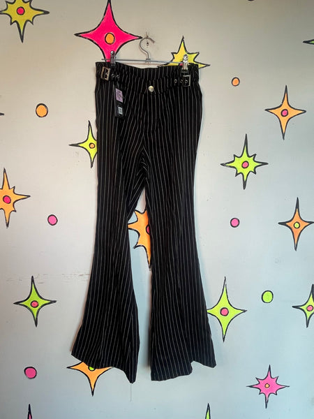 Y2K Pinstripe Mall Goth Pants Low Rise Buckle Punk Grunge Trousers S/M