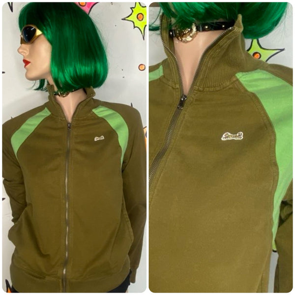 Vintage 90s Sporty Green Le Tigre Turtleneck Zip Up Sweater Jacket Preppy - S