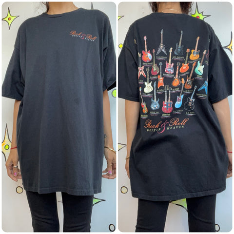 Vintage Black Rock N Roll Guitar Heaven Tee | Boho Grunge Band T Shirt | Size XL