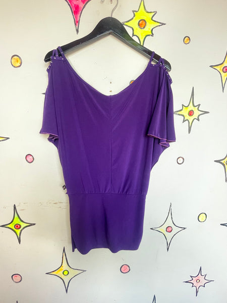 Purple Y2K Off The Shoulder Top Indie Sleaze Glam Stretchy Tunic Top XL