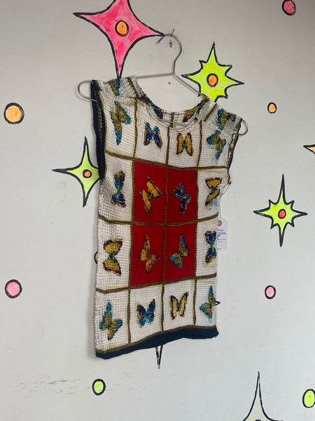 90s Butterfly Popcorn Top Boho Fairy Grunge Stretchy Y2K Crinkle Shirt Free Size