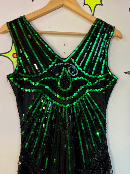 Vintage 20s Revival Fringe Flapper Disco Western Dress – Sequin Party Glam (S)