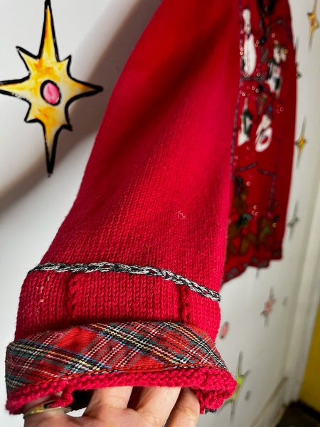 Vintage Embellished 80s 90s Red Ugly Tacky Christmas Sweater Cardigan Snowman L