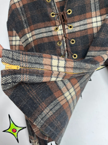 Vintage 60s Rawhide Lacer Brown Plaid Pullover Wool Shirt | Workwear Flannel XL