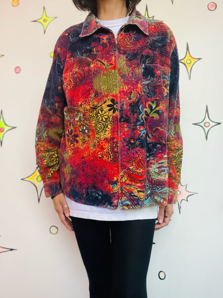 Y2K Paisley Rainbow Tattoo Print Corduroy Jacket Fairy Grunge Boho Maximalist