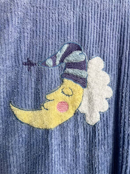 Vintage 80s 90s Celestial Moon & Stars Fuzzy Plush Bath Robe - Size L