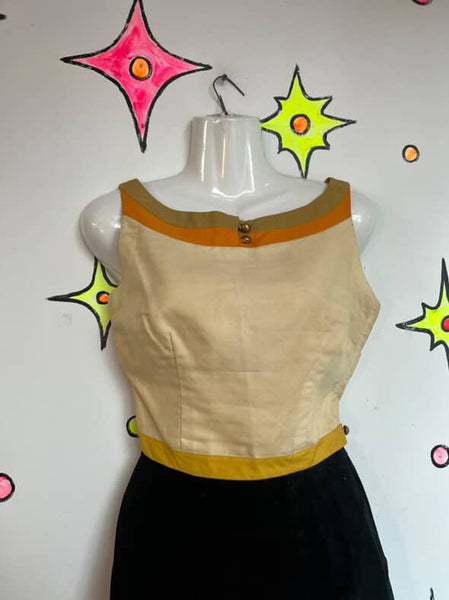 1950s 1960s Striped Crop Top – Gidget Mod Retro Pin-Up – XS Petite