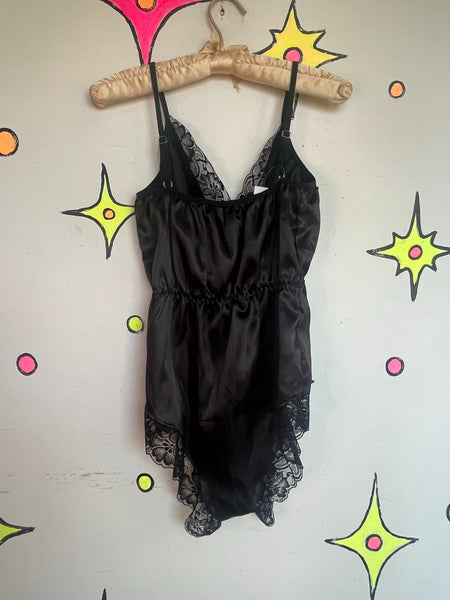 Black Satin Lace Teddy | Romantic Goth Lingerie Fairy Grunge Bodysuit S