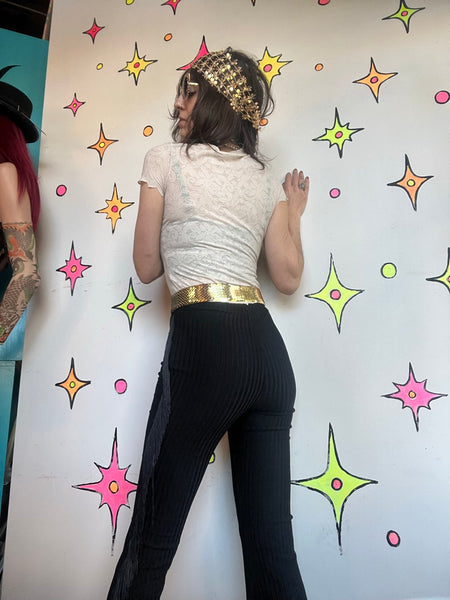 Vintage Gold Mermaid Scale Stretch Belt Disco / 80s Glam Statement Cincher