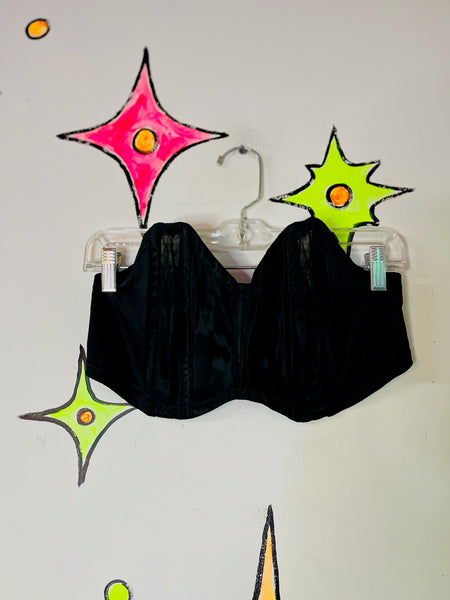 1940 50s Strapless Boned Bullet Bra Vintage Black Pin-Up Lingerie Bustier 34 B - C