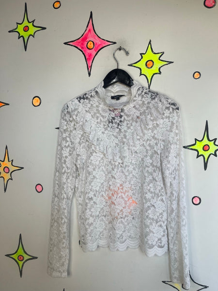 Vintage White Lace Ruffle Top Victorian Revival Rococo Coquette Fairy Grunge L