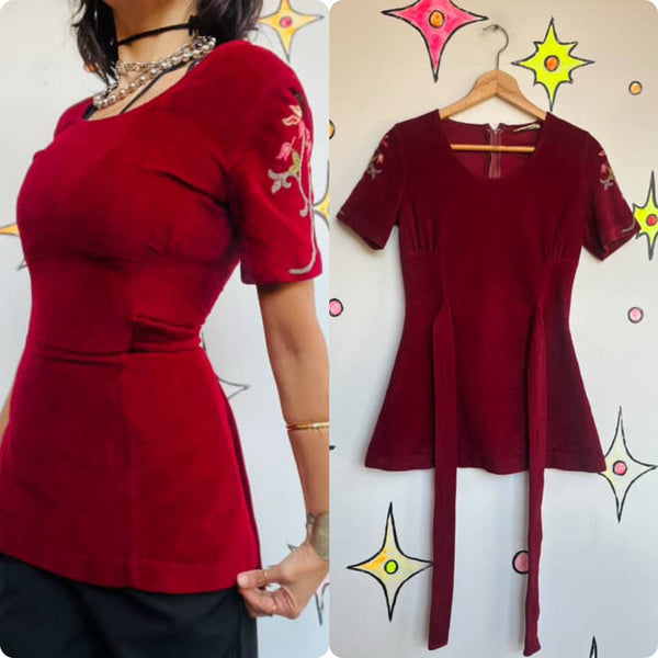 Vintage 60s 70s MOD Micro Mini Dress or Top – Deep Cherry Red Boho Go-Go - S
