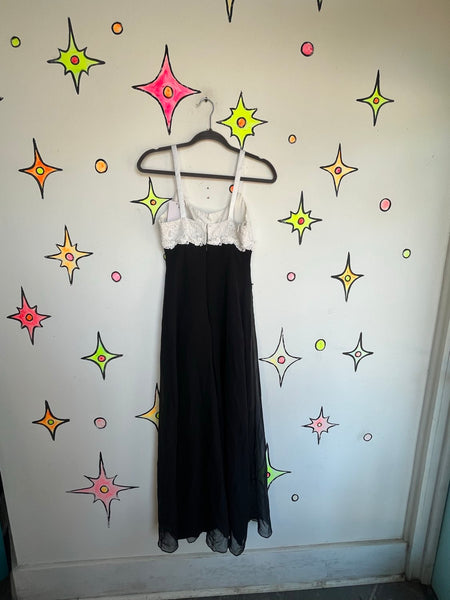Vintage 90s Black & White Lace Embroidery Formal Prom Fairy Romantic Dress 3/4