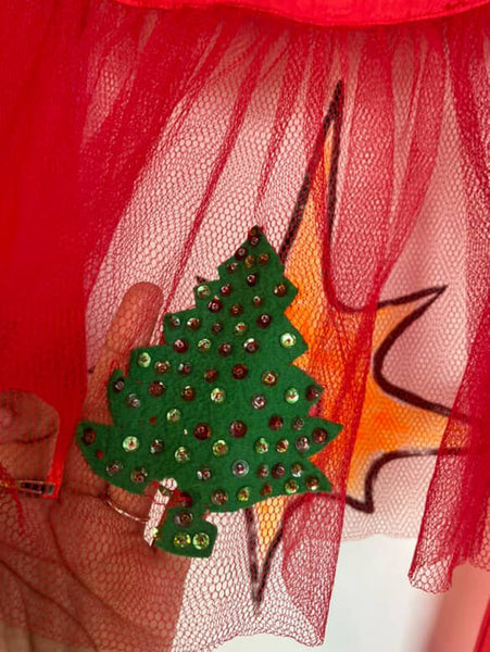 Vintage 1950s Sheer Red Christmas Apron Sequin Holiday Hostess Pin-Up Apron - SM