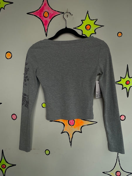 Y2K Long Sleeve Baby Tee Tattoo Print Fairy Grunge Graphic Cyber Streetwear S