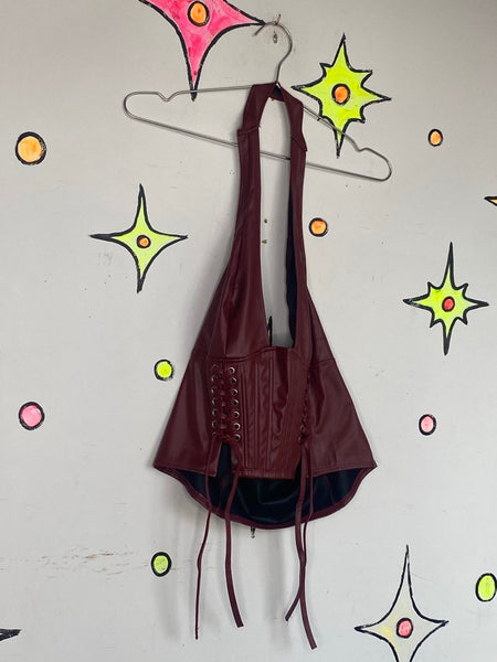 Red Vegan Leather Corset Top Lace Up Siren Y2K Indie Sleaze Western Mall Goth SM