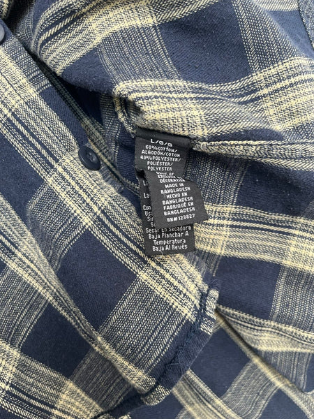 Vintage 90s Navy Blue Plaid Hooded Flannel Shirt Grunge Fairy Academia Size L