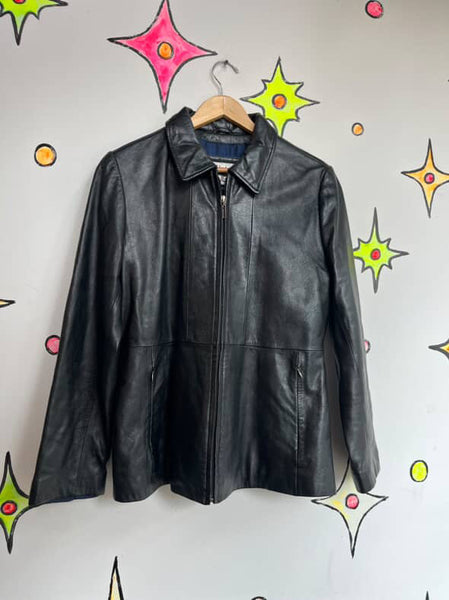 Vintage 90s Y2K Black Leather Grunge Racing Jacket - Wilson's Leather - size 6