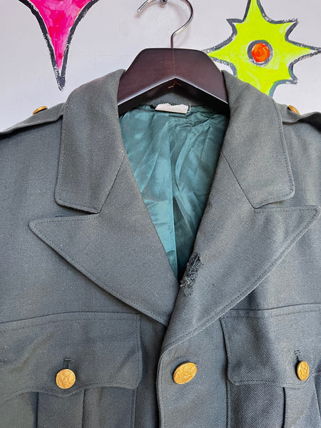 Vintage Military Blazer | Army 38L Jacket | Grunge Boho Embellished Uniform Coat