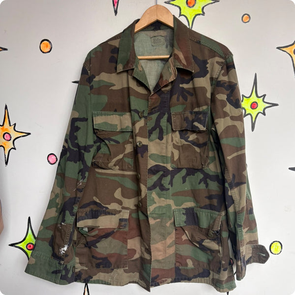Vintage 90s Camo Military Jacket - Thrashed Grunge Utility Coat - M/L