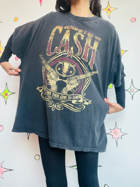 Johnny Cash Concert Tee Oversized Band T Shirt Boho Grunge Outlaw Country XL+