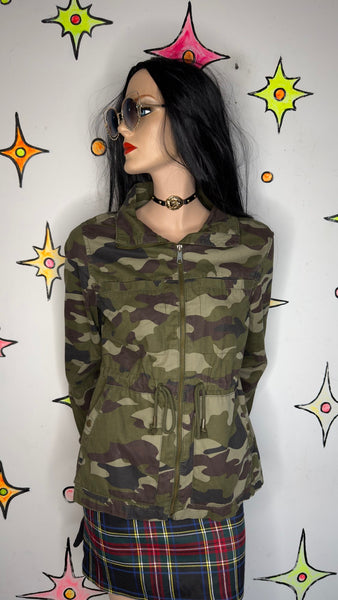 Y2K Army Jacket Military Utility Zip Up Grunge Streetwear Coat Medium
