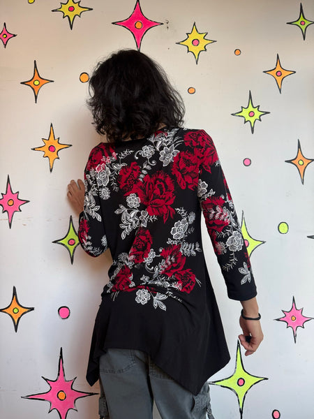 90s Y2K Tattoo McBling Whimsy Goth Grunge Vamp Romantic Stretch Top Blouse ML