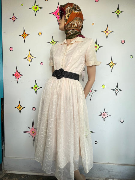 1950s Pastel Pink Fit & Flare Twirl Dress Retro Babydoll Distressed Kawaii S/M