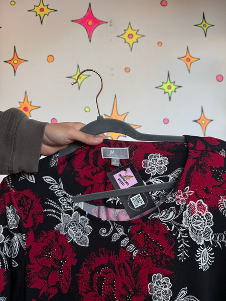 90s Y2K Tattoo McBling Whimsy Goth Grunge Vamp Romantic Stretch Top Blouse ML