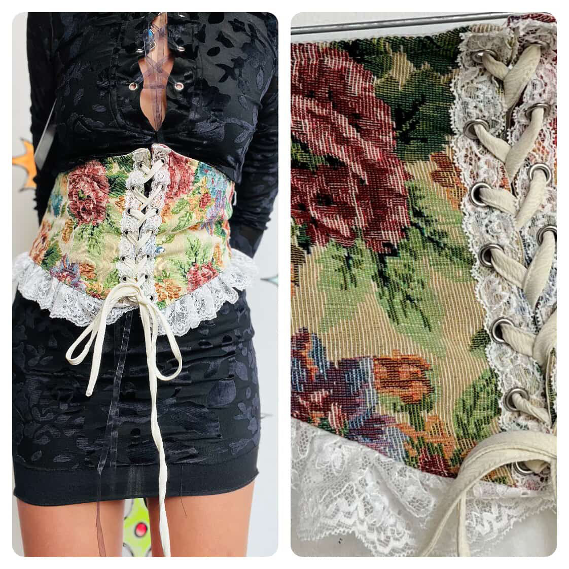 Y2K Tapestry Corset Lace-Up Belt | Waist Cincher | Pirate Fairy Grunge Rococo