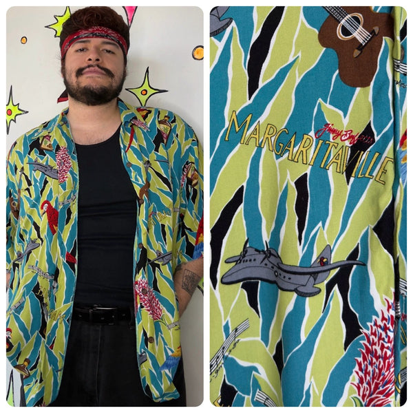 Margaritaville Hawaiian Shirt - Tropical Jimmy Buffett Tiki Aloha Button Up XL