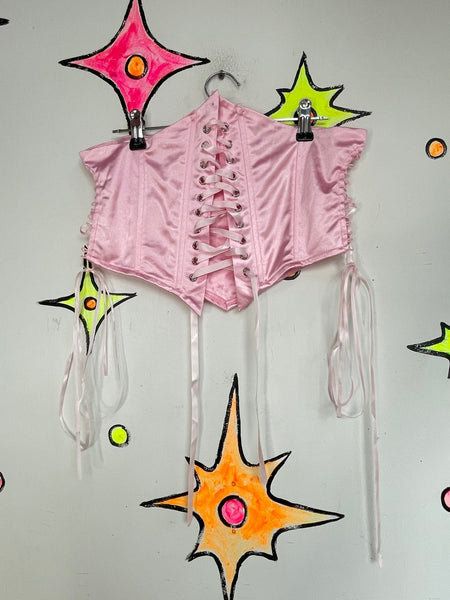 Baby Pink Satin Lace Up Corset Belt Balletcore Rococo Coquette Waist Cincher