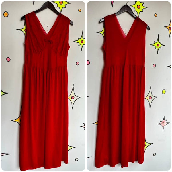 Vintage 50s | Cherry Red Double Layer Chiffon Babydoll Nighty SLip Dress | 38