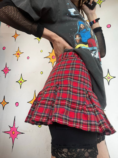 Y2K Red Plaid Mini Skirt Grunge Schoolgirl Skirt Punk Preppy Mall Goth Tartan M