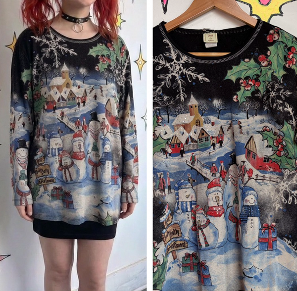 Y2K Embellished Tacky Ugly Christmas Sweater X Mas Party Graphic T Shirt | L