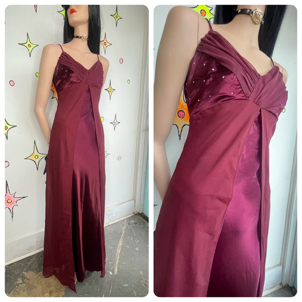 Romantic 90s Formal Maxi Dress Fairy Grunge Goth Goddess Vamp Prom Slip Gown - S