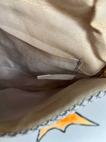 Vintage 80s White Chain Crossbody Purse | Silver & Gold Glam Retro Handbag