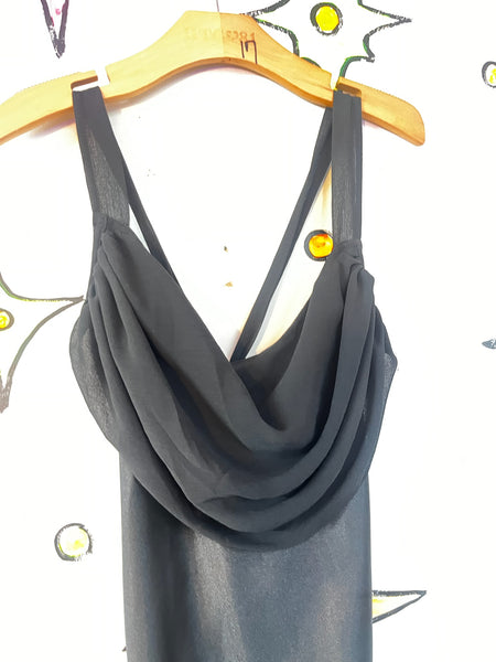 Vintage 90s Black Silky Slip Dress Lingerie Vamp Glam Goth Fairy Grunge M/L