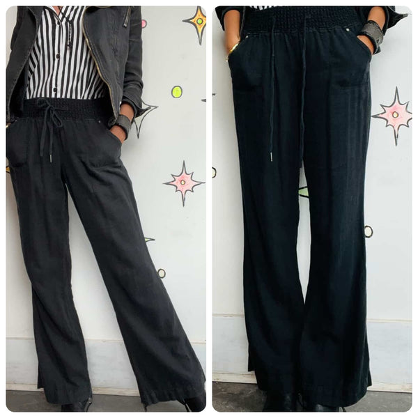 Y2K Boho Fairy Grunge Black Soft Linen Pants – Flowy & Stretchy - Size M