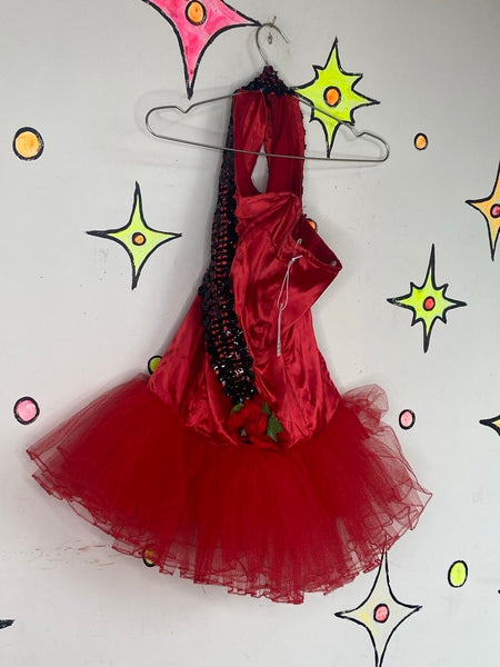 Red & Black Goth Ballet Costume Corset Crinoline Cosplay Dress XS/S